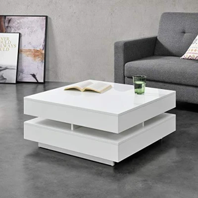 Imagen de [en.casa] Mesa de Centro 75 x 35,5 cm Baja Salón Auxiliar café Blanco Brillo