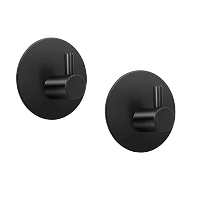 Imagen de LJLink 2 Colgadores Pared, Toalleros Negros Autoadhesivos Ganchos de Acero Inoxidable, para Baño, Toallas, Llaves, Cocina, Dormitorio, Oficina