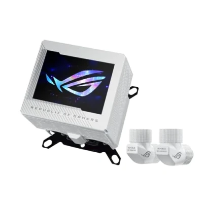 Imagen de ASUS ROG Ryujin III WB Bloque de agua para CPU LCD (Asetek con 178 láminas microenfriamiento y placa refrigeración aleación cobre, pantalla 3,5 pulgadas, ventilador VR integrado,