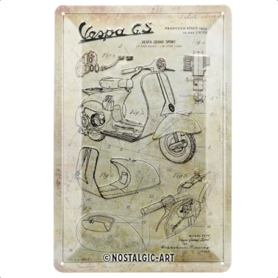 Imagen de Nostalgic Art Cartel de chapa retro Vespa Parts Sketches Idea regalo para los aficionados a las scooters, metálico, Diseño vintage, 20 x 30 cm