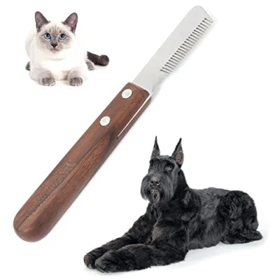 Imagen de DHER Cuchillo De Corte Para Perros Cepillo Pelo Largo Y Gatos Pelar Mano Derecha Herramienta Peinar Mascotas Mango Madera Desplumar