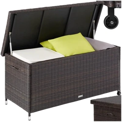 Imagen de TecTake ® Baúl de Almacenaje exterior para Jardín, Trenzado Duradero Polirratán, 270L, Estructura Acero, Muebles Jardin Exterior, 121x56x60 cm, 270L