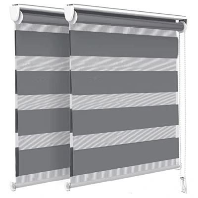 Imagen de VOUNOT Juego de 2 Estores Enrollables Doble Capa Noche y Día, Persianas Interior para Ventana, Translúcido Oscurecido, Color Gris, 90 x 150 cm