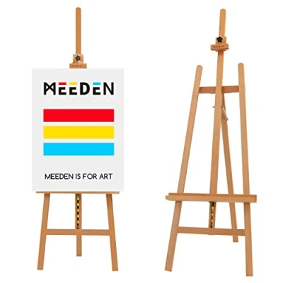 Imagen de MEEDEN Caballete para artista, lienzo de hasta 127 cm,soporte exhibición con marco en A,hecho madera maciza haya piso altura y ángulo trabajo ajustables,color natural