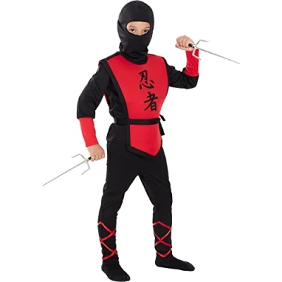 Imagen de Funidelia Disfraz de Ninja Rojo para niño Ninja, Japón niños y divertidos accesorios Fiestas, Carnaval Halloween Talla 5 6 años