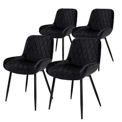 Imagen de ML Design Set 4X Sillas de Comedor Negro Moderno 81 cm Asiento Tapizado Terciopelo Transpirable y Suave con Patas Metal Sillón Respaldo Ergonómico para Salón Oficina Dormitorio Cocina