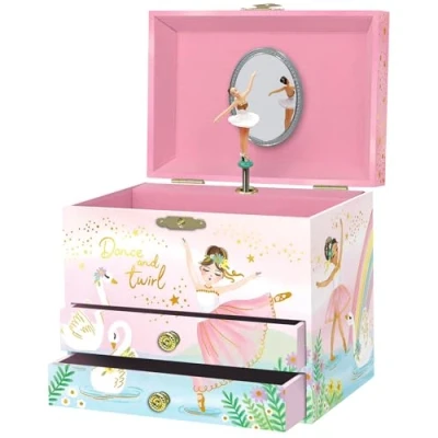 Imagen de Giggle &amp; Honey Joyero Musical de Bailarina para Niñas Caja Música Infantil con Giratoria, Regalo Cumpleaños Ballet Niñas, 17,1 x 13,3 15,2 cm Edades 3 10, Rosa