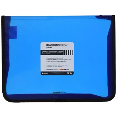 Imagen de Grafoplás 4800630 Carpeta con cremallera, color azul, A4+, cubierta de polipropileno. Modelo Blackline Cristal