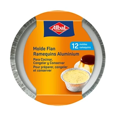 Imagen de Albal Aluminio Para Flan Desechables 8x8x6 Centímetros Especial Repostería 12 Moldes, cm Pack de