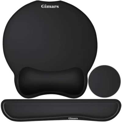 Imagen de Gimars Alfombrilla Raton y Teclado Reposamuñecas, Ratón Ergonómica con Posavasos, Mouse Pad Gaming Espuma Viscoelástica Soporte Ordenador para Portátil, Mac, Oficina
