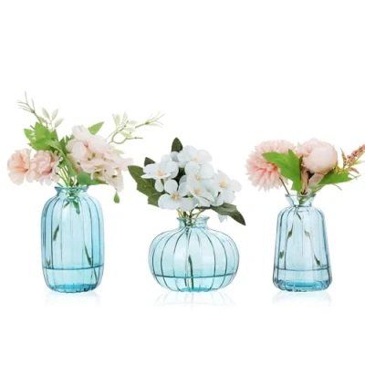 Imagen de Ezvsevuo 3 Mini Jarrones, Jarrón Cristal Floreros Pequeños Decorativos, Jarrones para Decoración de Mesa Boda, Decorativos Modernos, Modernos