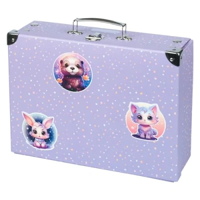 Imagen de Baagl maletín infantil para juguetes y suministros escolares, de cartón, juguete, juego, plegable niños, con mango metal, Animales