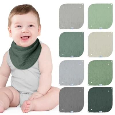 Imagen de Lulu moon Bebe Baberos de 100% Algodón Muselina, para Bebé Niño Niña Unisexo (Lago, 8 Paquetes)