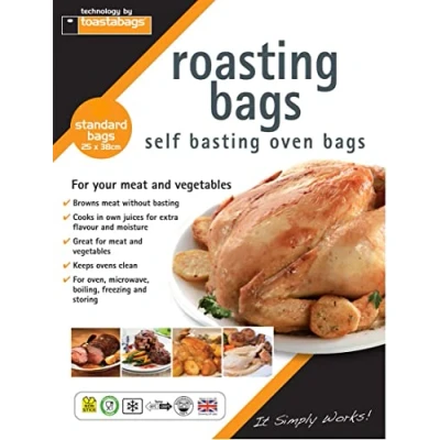 Imagen de 8 bolsas para asar con sello de sabor hornos y microondas, perfectas pollo, pescado, carne, pavo verduras, medianas