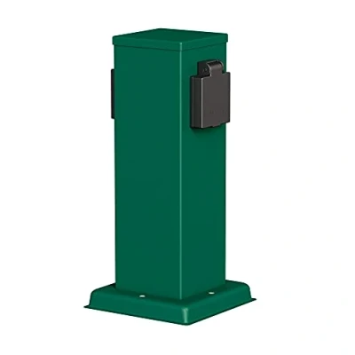 Imagen de ledscom.de Columna de Toma Corriente Polly para Exterior, IP44, 2 vías, Acero Inoxidable, Verde, Angular, 27 cm, jardín, Torre