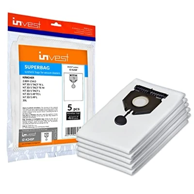 Imagen de Invest 5 bolsas de aspiradora adecuadas para Kärcher 2.889 154.0 NT 30/1 30 L litros filtro fieltro microfibra resistentes