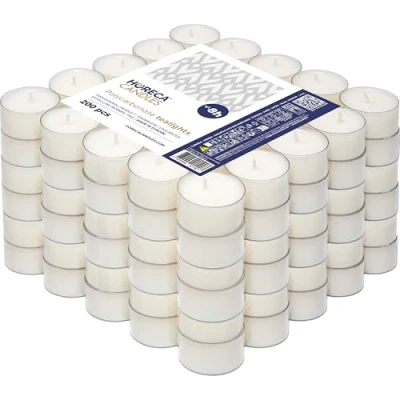Imagen de Horeca Candles 200 velas de té blancas Duración 8 horas Inodoras, sin perfume Juego Vaso plástico transparente