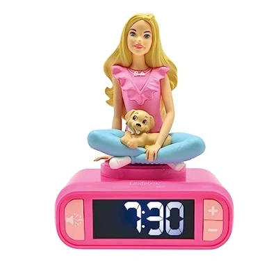 Imagen de LEXIBOOK, Mattel Barbie, Luz de Noche Reloj Despertador, Sonidos y melodías, Pantalla LCD retroiluminada, Luminoso, Snooze, Rosa, RL800BB