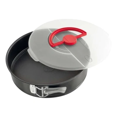 Imagen de Dr. Oetker Bake&amp;Go Molde Hornear Redondo Desmontable con Tapa para Transportarr y Almacenar, 26 cm Diámetro, Acero Revestimiento Antiadherente, Color negro, 1 ud.