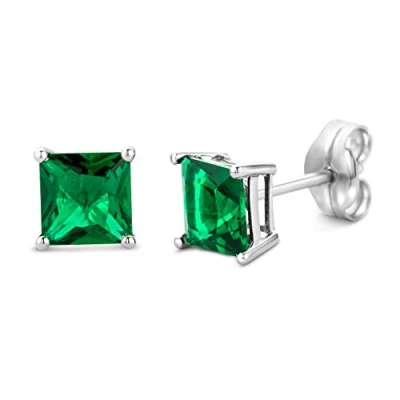 Imagen de Miore pendientes de mujer presion en oro blanco 9 kt 375 con esmeralda verde y tamaño 6,5 x mm