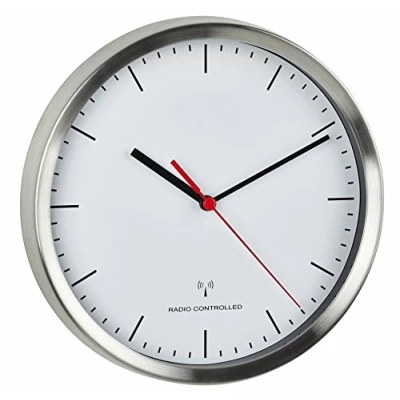 Imagen de TFA Dostmann Reloj de Pared Moderno 60.3530.02, Movimiento silencioso, Marco Aluminio Cepillado, 22 cm diámetro, Color Plateado