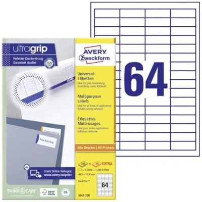 Imagen de Avery 3667 200 Color blanco 8000pieza(s) Etiqueta Autoadhesiva blanco, 48,5 mm, 25,4 8000 pieza(s), hojas