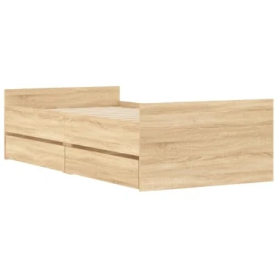 Imagen de vidaXL Estructura de Cama con Cajones, Somier Listones Almacenaje, Armazón Base Cama, Mueble para Dormitorio, Roble Sonoma 75x190 cm