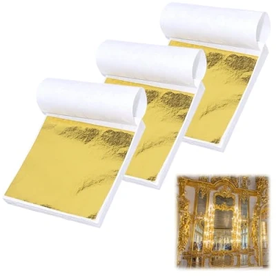 Imagen de WestCH 300 Hojas Pan de Oro Imitación para Artes 9 x cm Manualidades Arte Uñas, Maquillaje, Artesanía Dorado, Proyectos Artes, Decoración Muebles