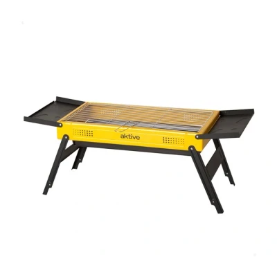 Imagen de AKTIVE 63124 Barbacoa carbón Plegable, Acero esmaltado, 89x22x32 cm, con bandejas Laterales y Parrilla de Inoxidable, diseño portátil, óptimo para jardín Camping