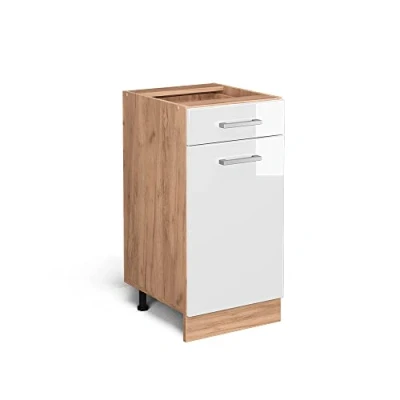 Imagen de Vicco Mueble bajo de Cocina R Line, Blanco Alto Brillo/Roble Dorado, 40 cm sin encimera