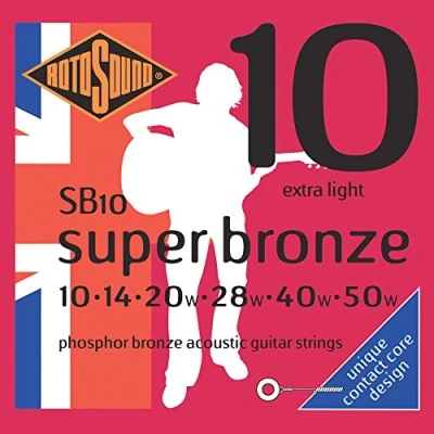 Imagen de Rotosound SB10 Juego de cuerdas para guitarra acústica fósforo/bronce y oro, 10 14 20 28 40