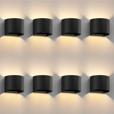Imagen de ledscom.de 8 uds. aplique RUNEL para exterior, IP65, luz ascendente/descendente, negro mate, redondo, 1x G9 máx. 10W