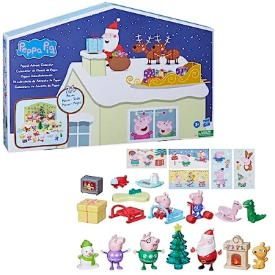 Imagen de Peppa Pig Peppas Calendario de Adviento con 24 juguetes sorpresa y pegatinas, juguete para niños