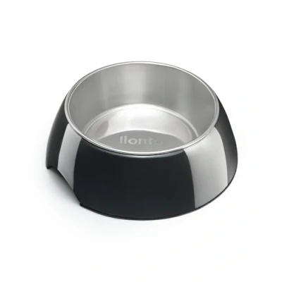 Imagen de lionto Comedero de melamina con Base Antideslizante, Cuenco extraíble 420 ml Acero Inoxidable Resistente e Inodoro, fácil Limpiar, diseño ergonómico, para Perros y Gatos, Negro