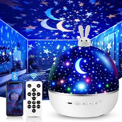 Imagen de One Fire Lampara Proyector Estrellas Bebe, 15 Temas Luz Nocturna Infantil con Control Remoto, Música Bebes Luces y Musica, 360 Rotación Temporizador Regalos para