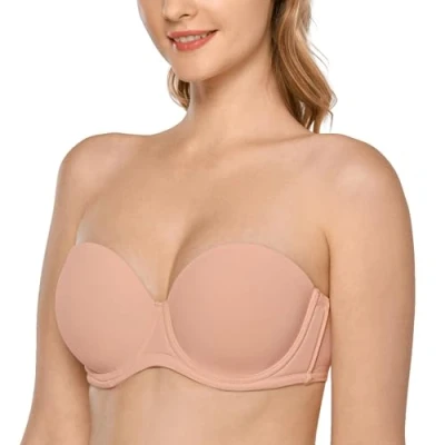 Imagen de DELIMIRA Sujetador sin Tirantes con Aros Tallas Grandes Invisible Multiposicion para Mujer Beige Rubor 105C