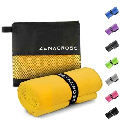 Imagen de Zenacross Toalla Gimnasio 50x100cm con Bolsa de Transporte Microfibra Secado Rápido y Versátil Toallas Talla M Amarillo