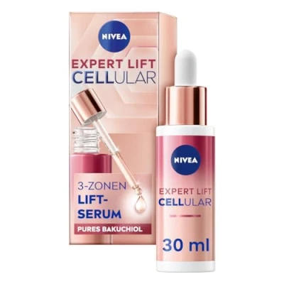 Imagen de NIVEA Sérum antiedad, suero ligero para un efecto lift en la cara, cuello y escote, serum facial reafirmante con bakuchiol, Cellular Expert 3 zonas, (30 ml)