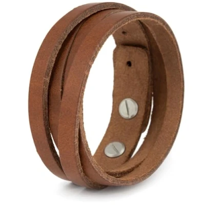 Imagen de Simaru Pulsera de piel para hombre tamaño ajustable en negro, marrón o claro; natural curtida vegetal (marrón claro). (Bronze)