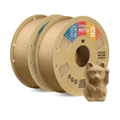 Imagen de OVERTURE Filamento PLA mate de 1,75 mm, rollo mate, bobina 2 kg, precisión dimensional +/ 0,02 para impresora 3D (marrón claro, 1 kg x 2)