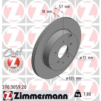 Imagen de ZIMMERMANN COAT Z 370.3059.20 Disco de freno 325 18 7/5 5 114 ventilación interna revestido MAZDA: CX 7