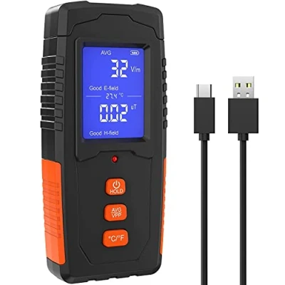 Imagen de Medidor de EMF Detector radiación campo electromagnético recargable mano LCD digital lector medición temperatura, probador para inspecciones del hogar