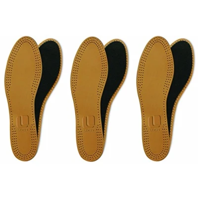 Imagen de Lenzen 3 Pares de Plantillas Cuero con Carbón Activo I Insertos Piel para Zapatos y Botas Suelas Interiores Hombre Mujer (45)