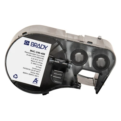 Imagen de Brady Cinta de etiqueta tela vinilo reposicionable para impresora Etiquetas BMP41/BMP51/BMP53/M511 autoadhesivas Negro sobre blanco (6.10 mm x 4.88 m) M4C 240 498