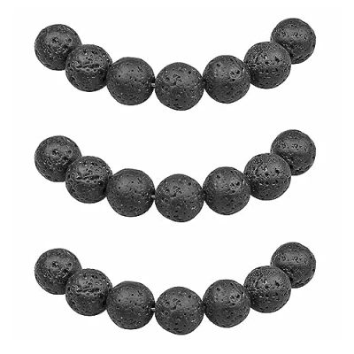 Imagen de MJDCB 8mm 43 piezas Cuentas de Piedra Lava Volcánica Negra Redondas Sueltas Piedras Semipreciosas Naturales para Hacer Joyas Pulseras Collares