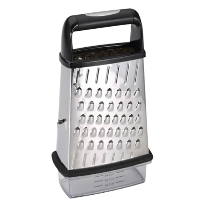 Imagen de MasterPRO Foodies Rallador de 4 Caras con Contenedor Fabricado en Resistente Acero Inoxidable Acabado Brillante Fácil Lavar y Apto para Lavavajillas Libre PFOA