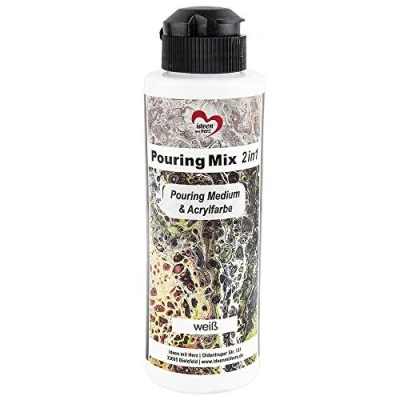 Imagen de Ideen mit Herz Pouring Mix 2 en1 Bote de pintura acrílica y sustancia para el vertido, 180 ml, no es necesario mezclar con líquidos, sustancias o aceite silicona (blanco)