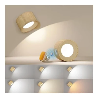 Imagen de lámpara de pared con pilas, LED iluminación ajustable 360, luz interior 3 modos color, niveles brillo, control táctil, para dormitorio,