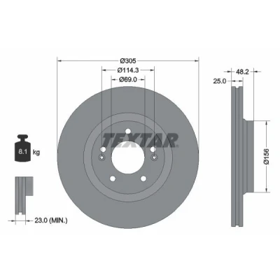 Imagen de TEXTAR 92333203 Disco de freno 305 25 05/07 114,3 ventilación interna revestido sin perno sujeción rueda, buje rueda