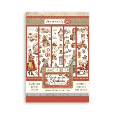 Imagen de Stamperia Washi Pad for Scrapbooks, Albums, Cards, Bullet Journals, and More, Translúcido, Easy to Cut, Acid Free, Perfect Hobbies, Crafts, Gifting (Gear up Christmas) (A5) (8 hojas)